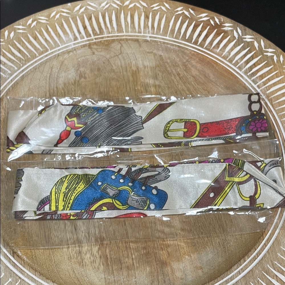 Two Colorful Patterned Bag Scarves
